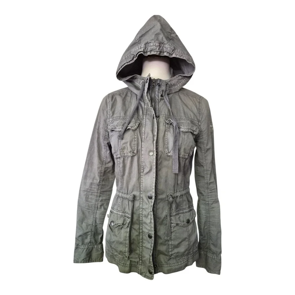 Abercrombie & Fitch Women's Utility Jacket XS Gray Hooded Cargo Bella Swan